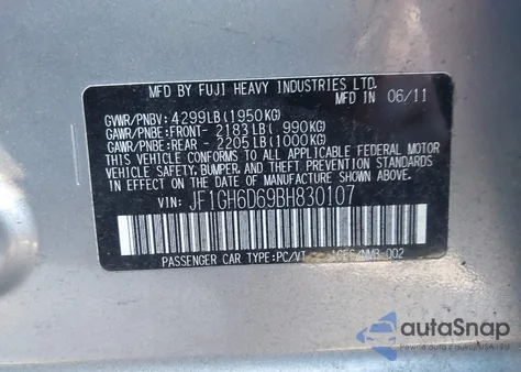 2011 Subaru Impreza Outback Sport из США, поврежденный, VIN JF1GH6D69BH830107